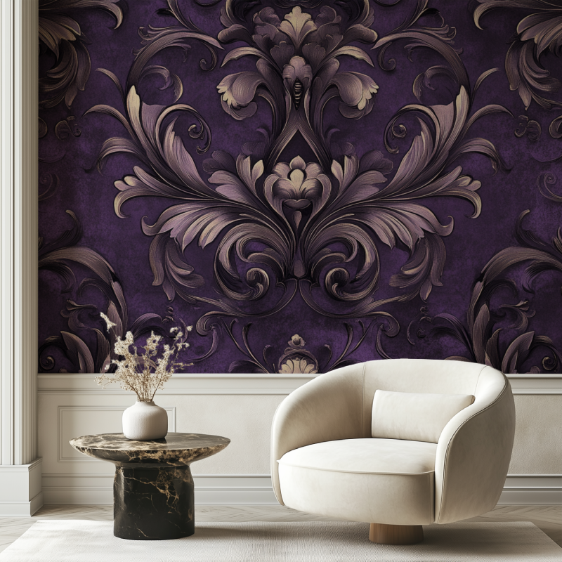Papier peint vintage gothique violet chaise tendance