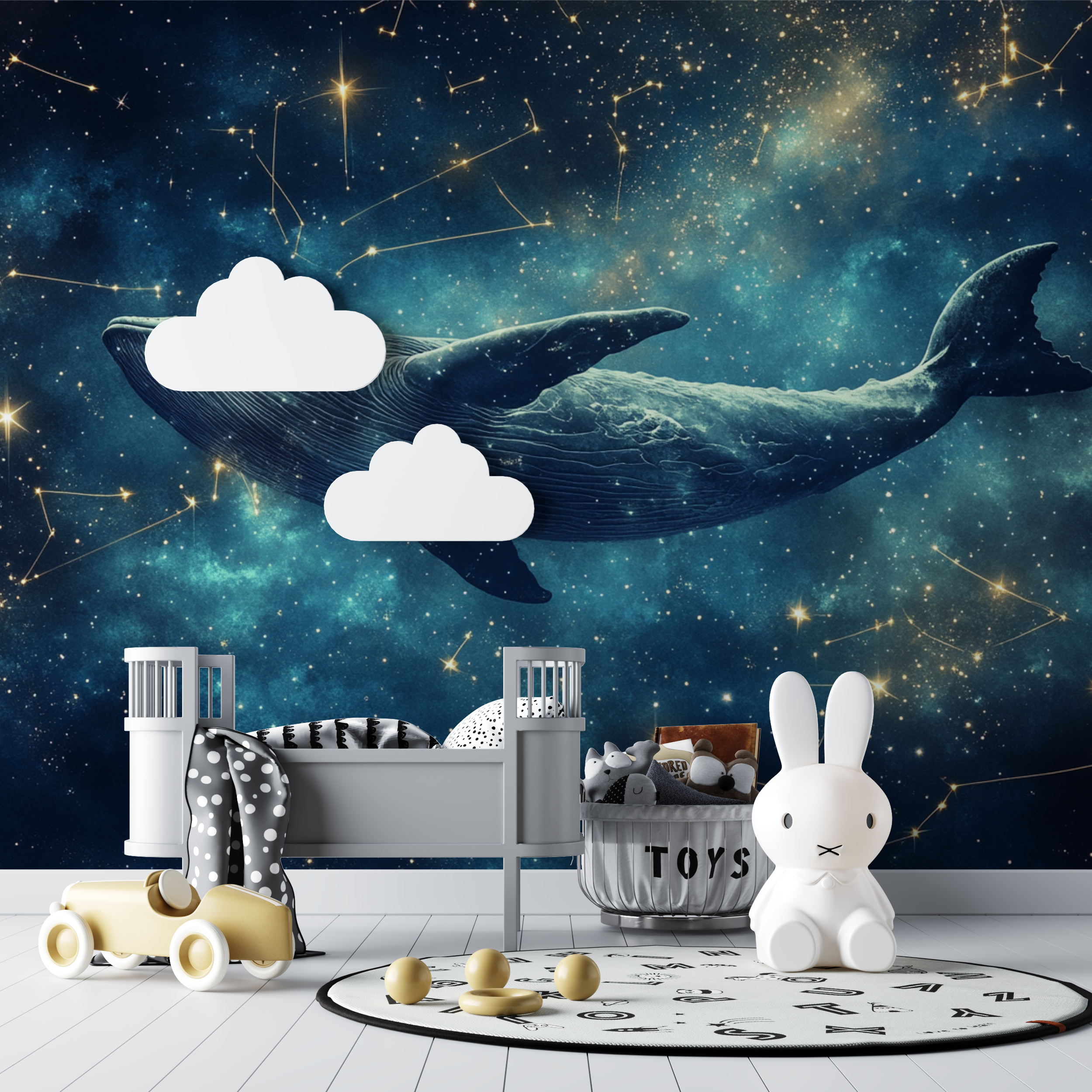Papier peint marin cachalot et etoiles bebe tipi