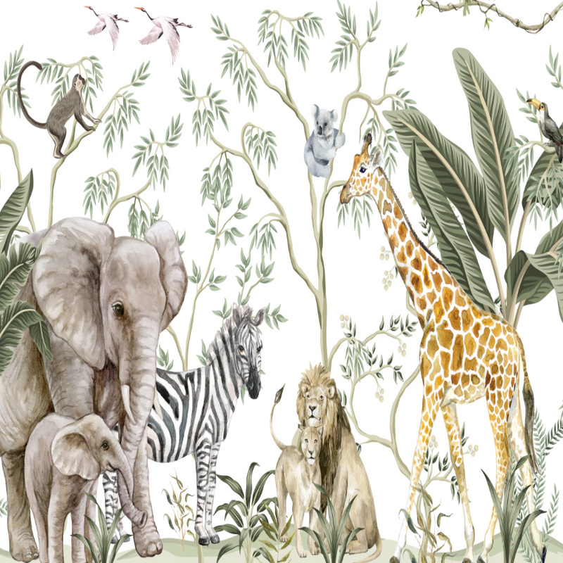 Papier Peint Animaux <br/> Safari Girafe et Eléphant