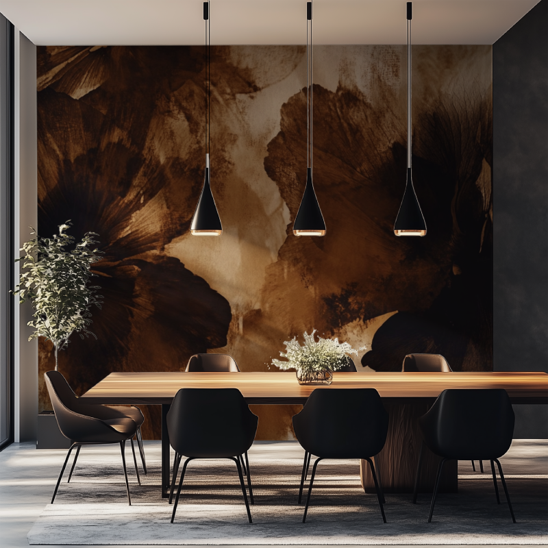 Papier peint fleur marron salle manger tapisserie