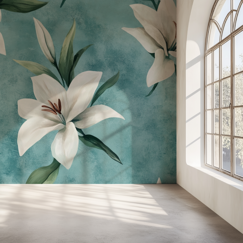 Papier peint fleur lys mur simple