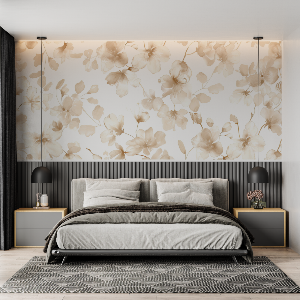 Papier peint cocooning taupe doux chambre adulte