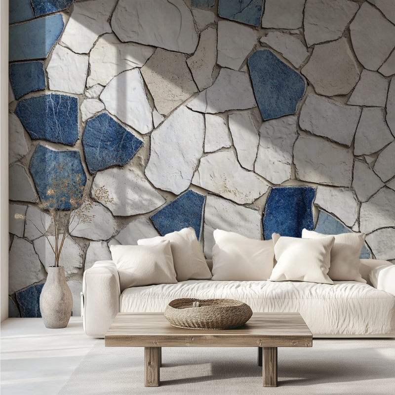 Papier peint trompe loeil salle de bain canape tendance