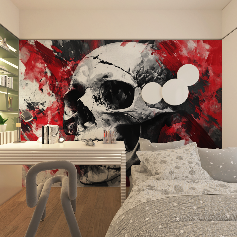 Papier peint gamers tete de mort chambre adolescents