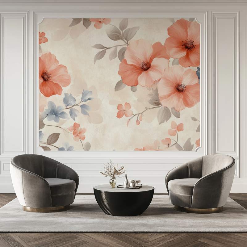 Papier peint fleur fleur salon tapis