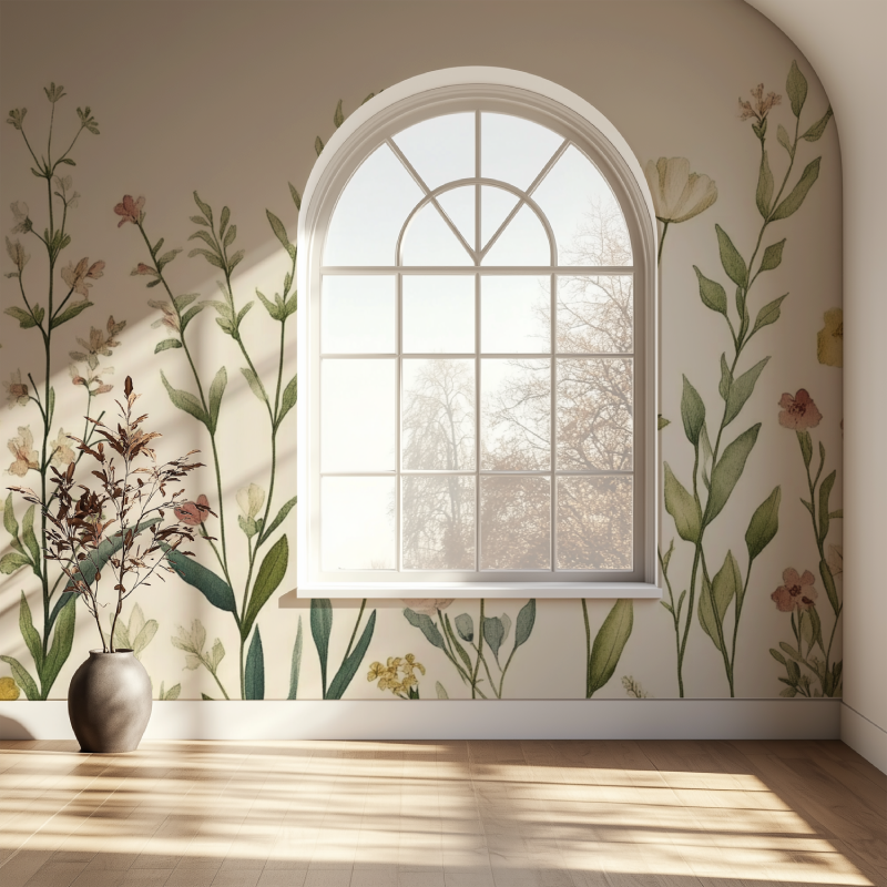 Papier peint fleuri vintage fenetre papier