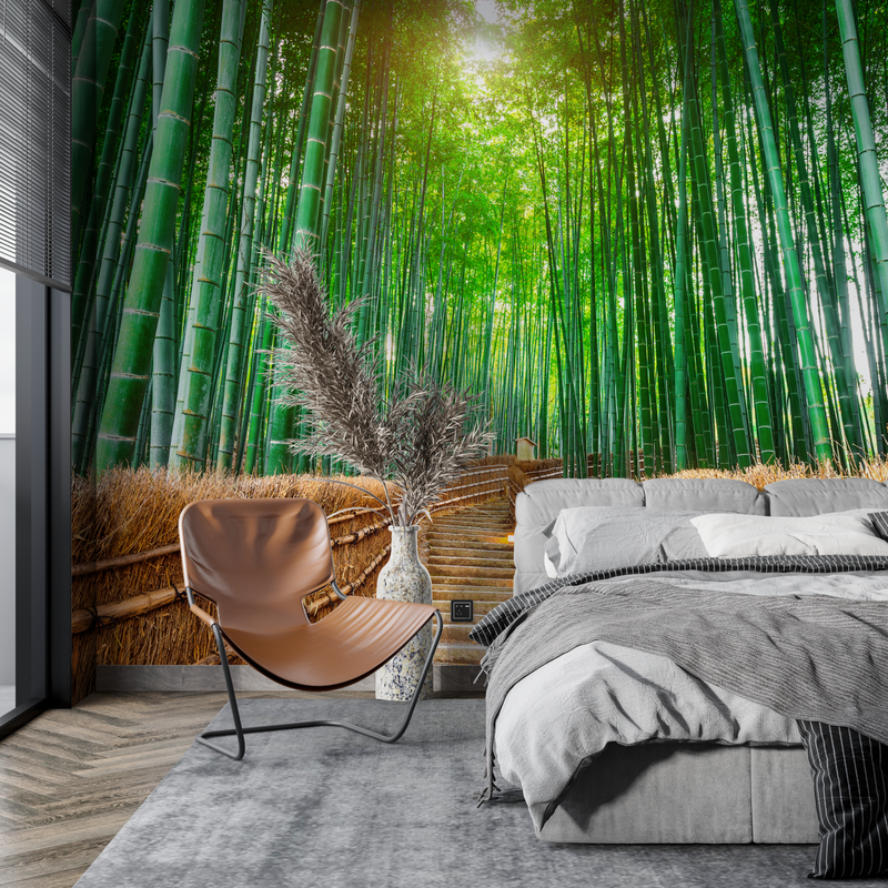 Papier Peint Trompe L'Oeil Bambou - tendance mur