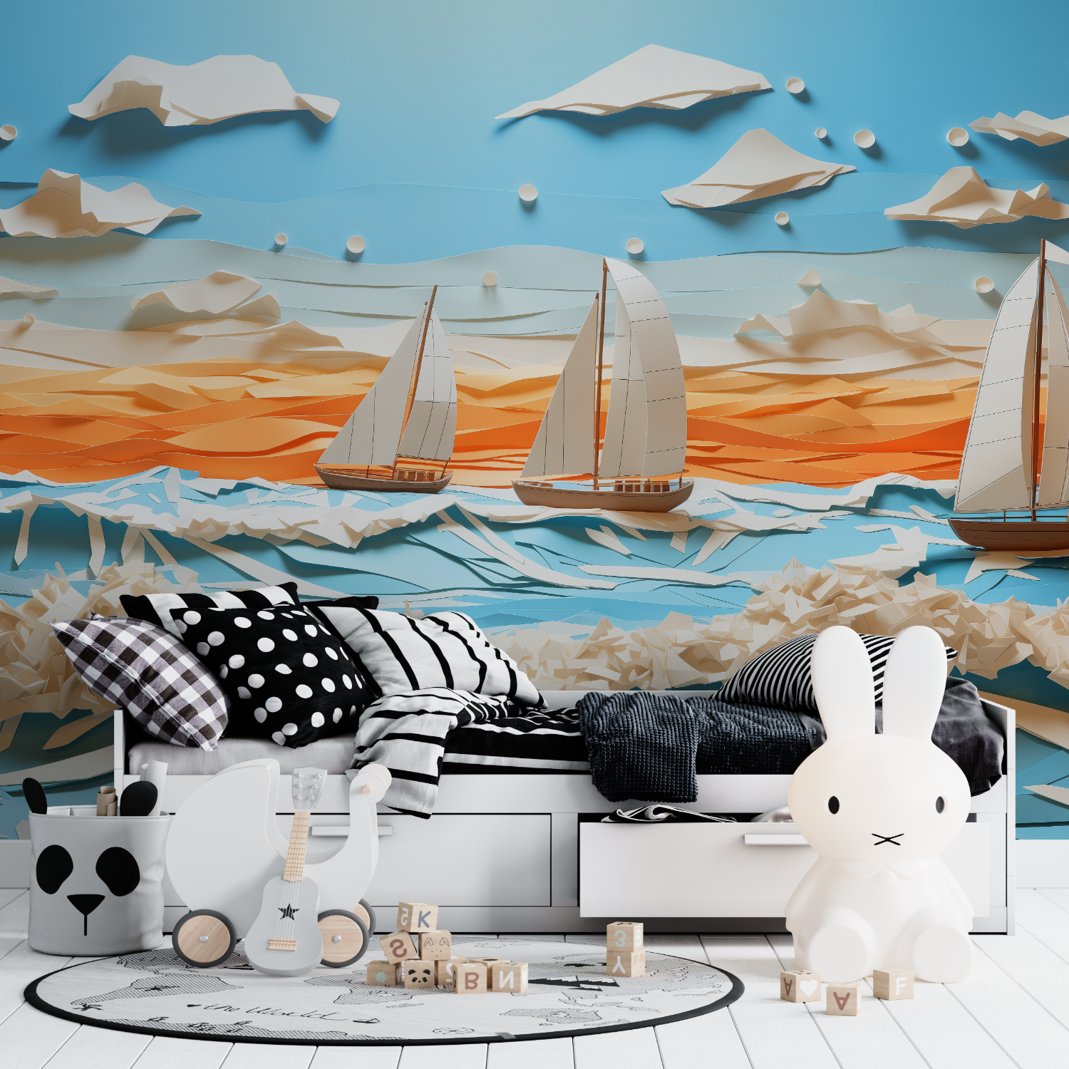 Papier Peint Enfant Bateau 3D - mur panoramique