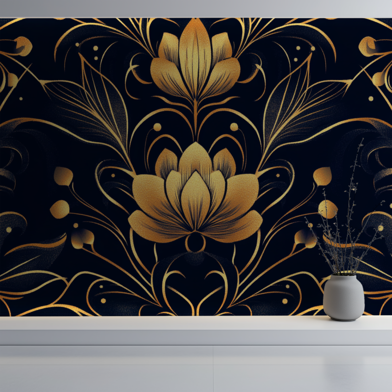 Papier peint fleur art deco mur blanc