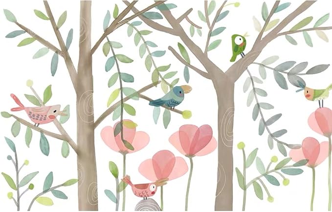 Papier Peint Oiseaux  Arbres