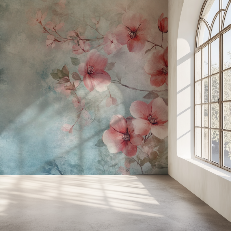 Papier peint fleur graphisme mur simple