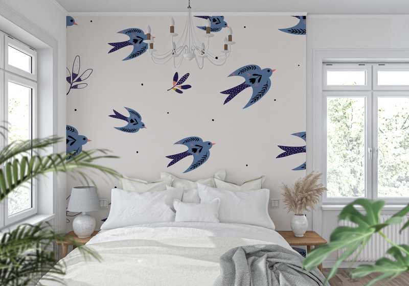 Papier Peint Oiseau Bleu - tapisserie pano