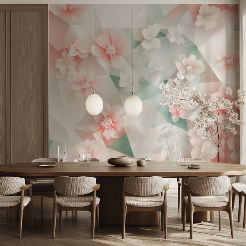 Papier peint fleur geometrique salle manger tendance