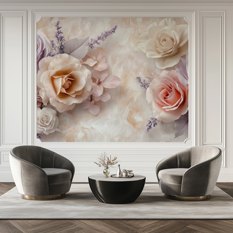 Papier peint fleur dessin salon tapis