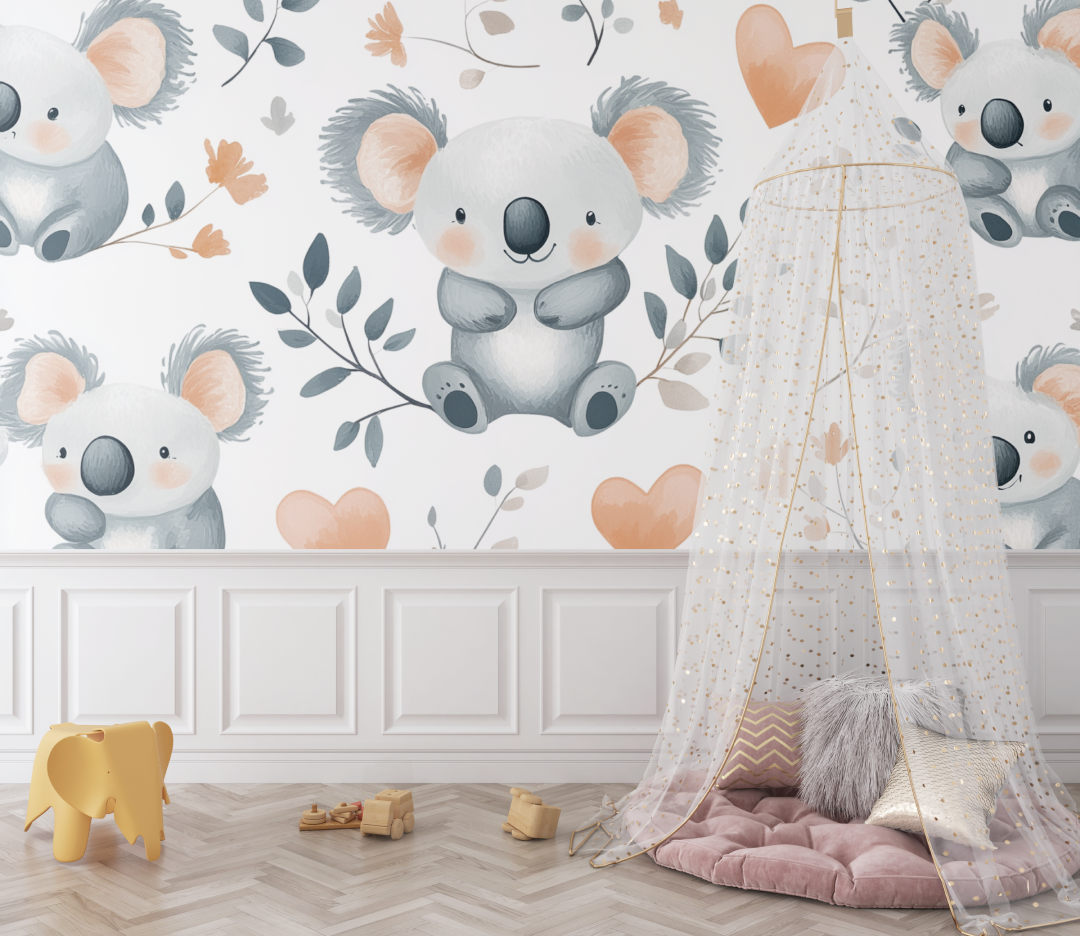 Papier peint koala et petits curs bebe