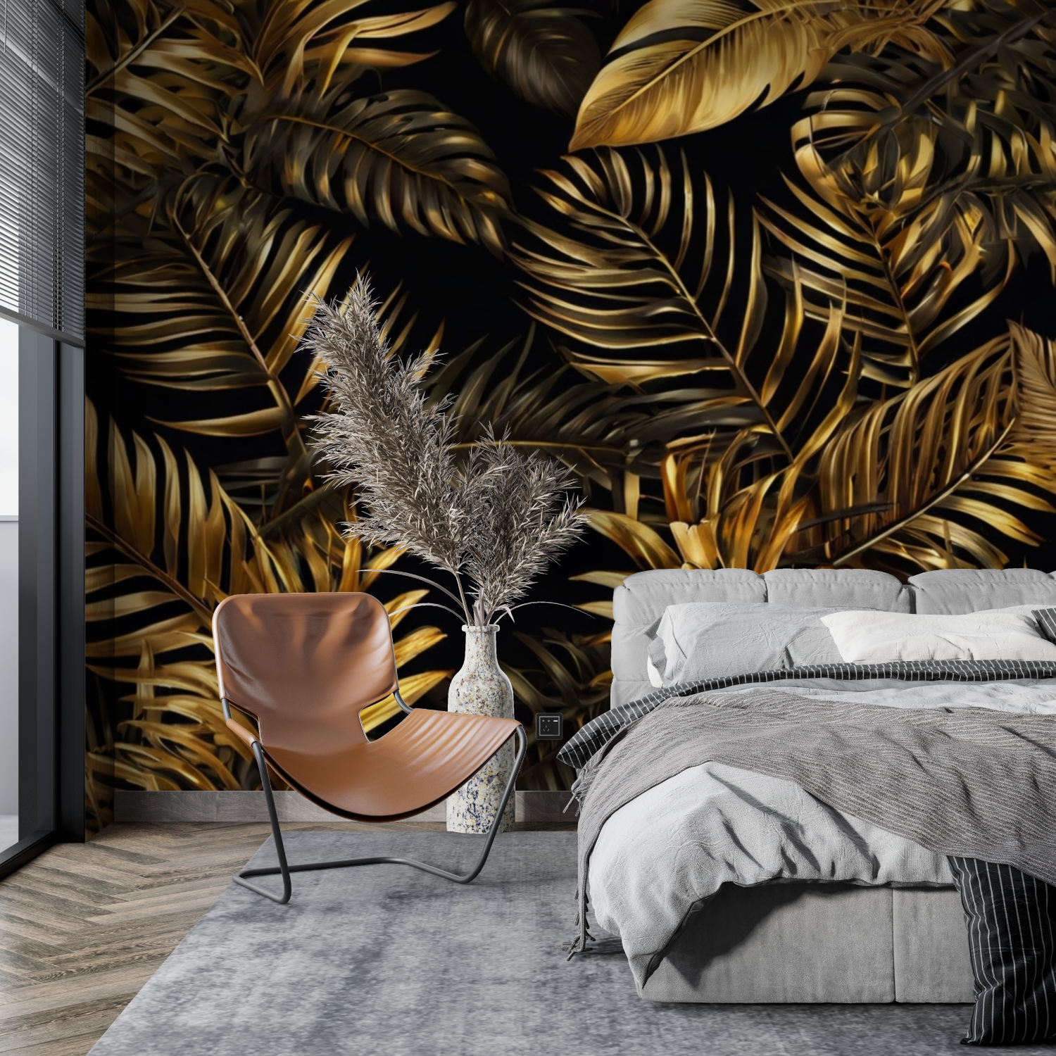 Papier Peint Jungle Noir Et Or - tendance mur