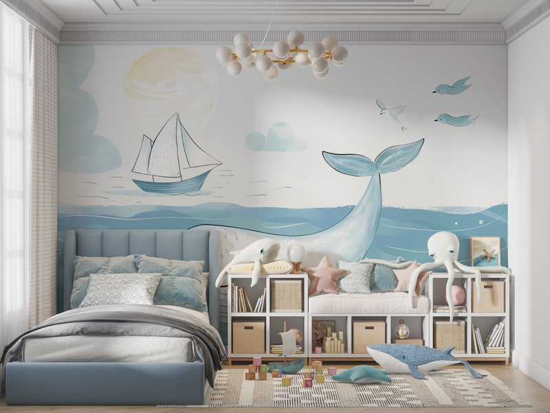 Papier Peint Enfant Baleine - chambre de garçon