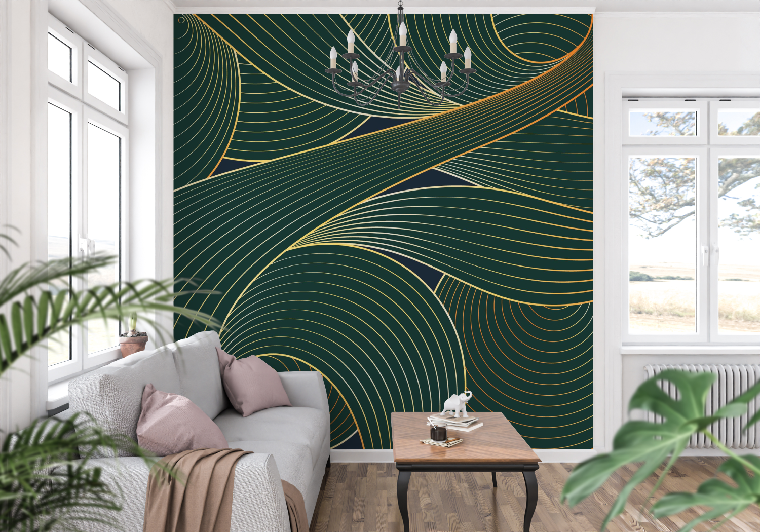 Groen en goud art deco behang - Second Image