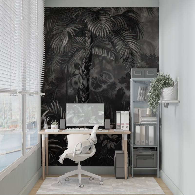 Papier Peint Tropical Fond Noir - mural