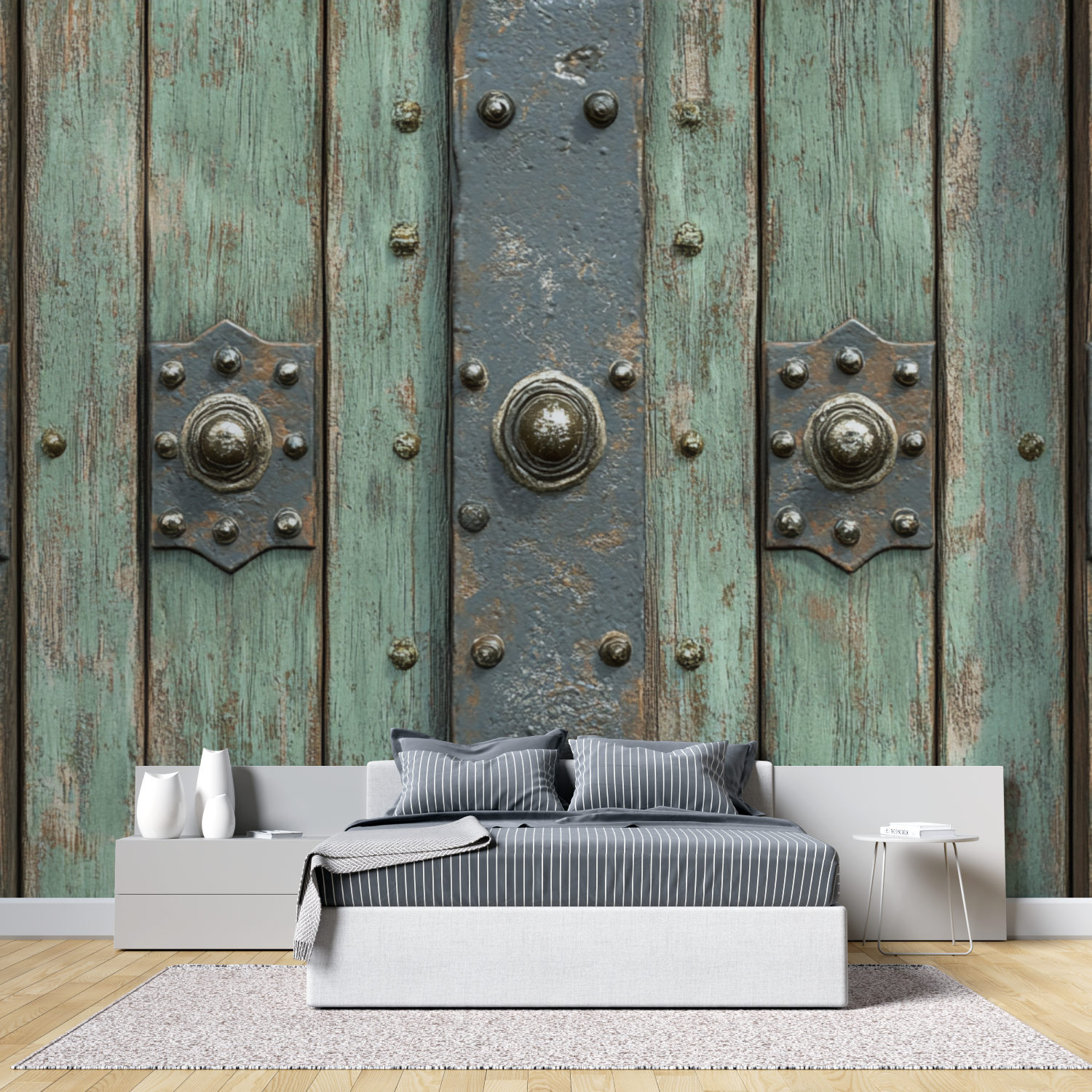 Papier peint trompe l oeil porte tete de lit