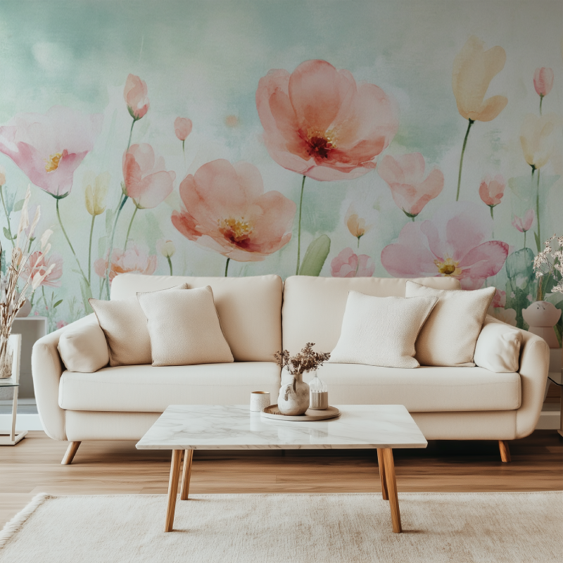 Papier peint fleurie vintage canape simple