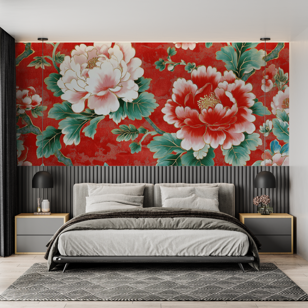 Papier peint fleur chinoises chambre adulte tendance