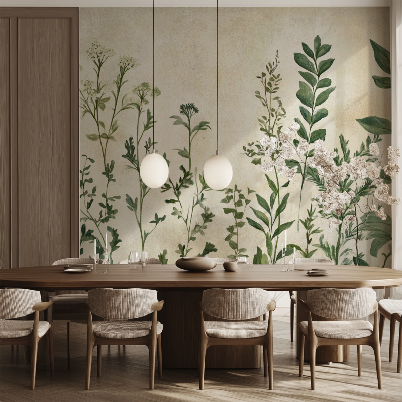 Papier peint vintage plante verr deau salle manger tendance