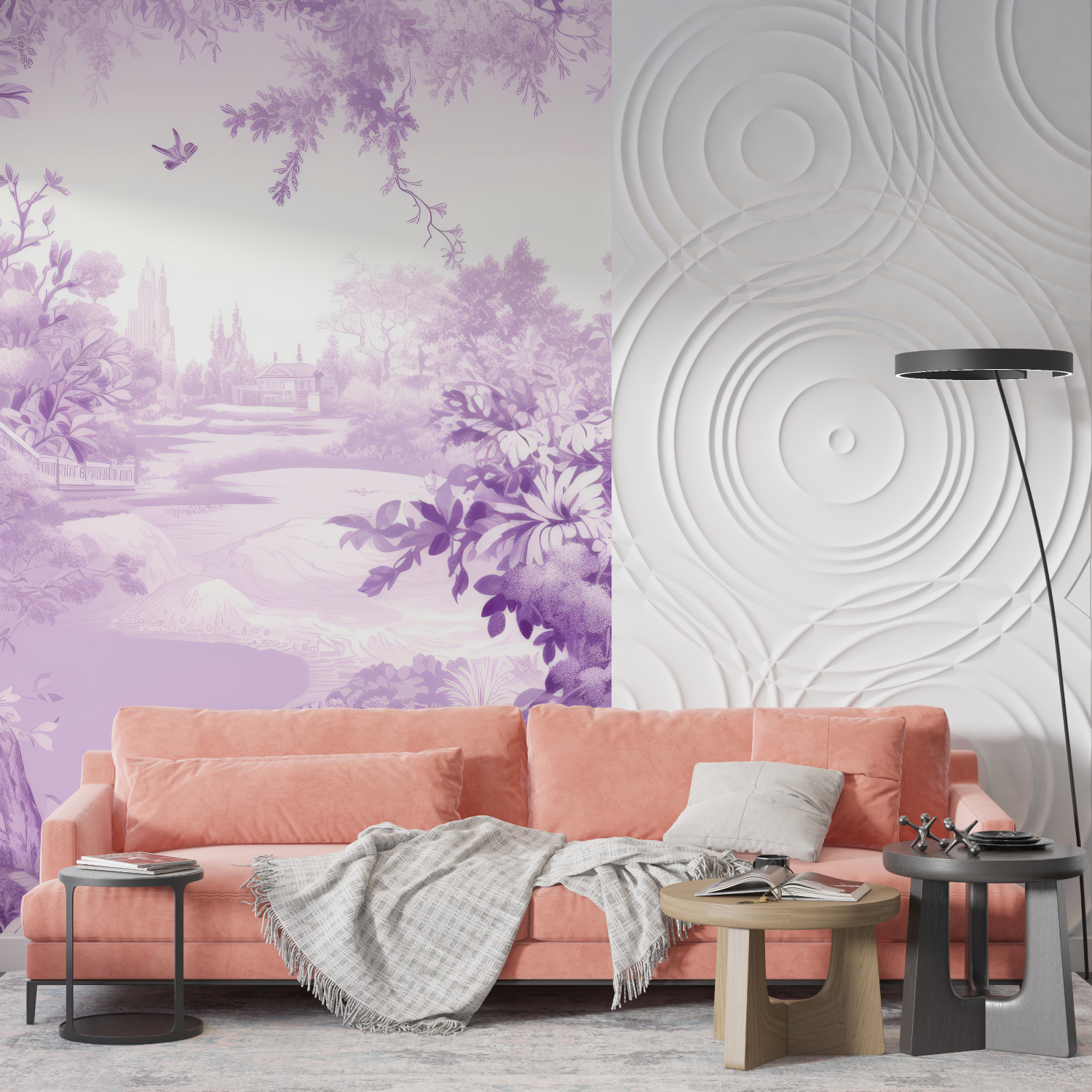 Papier Peint Blanc Et Violet - design