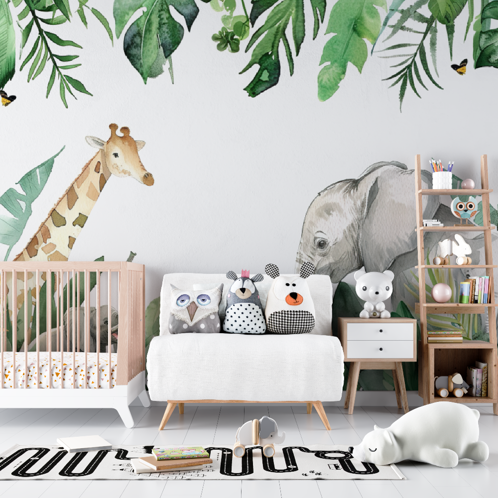 Papier peint bébé animaux savane tropical - bebe tipi