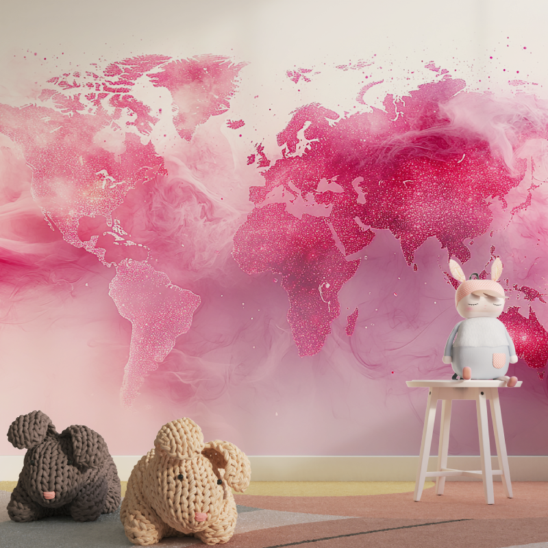 Papier peint carte du monde cha...ille tapisserie pour fille