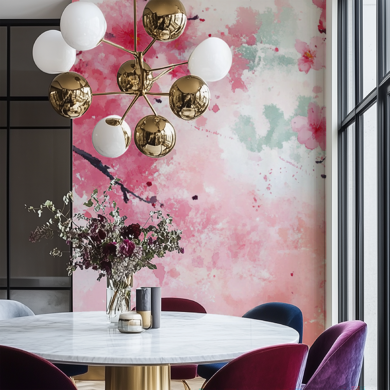 Papier peint fleur japonais salon chaise