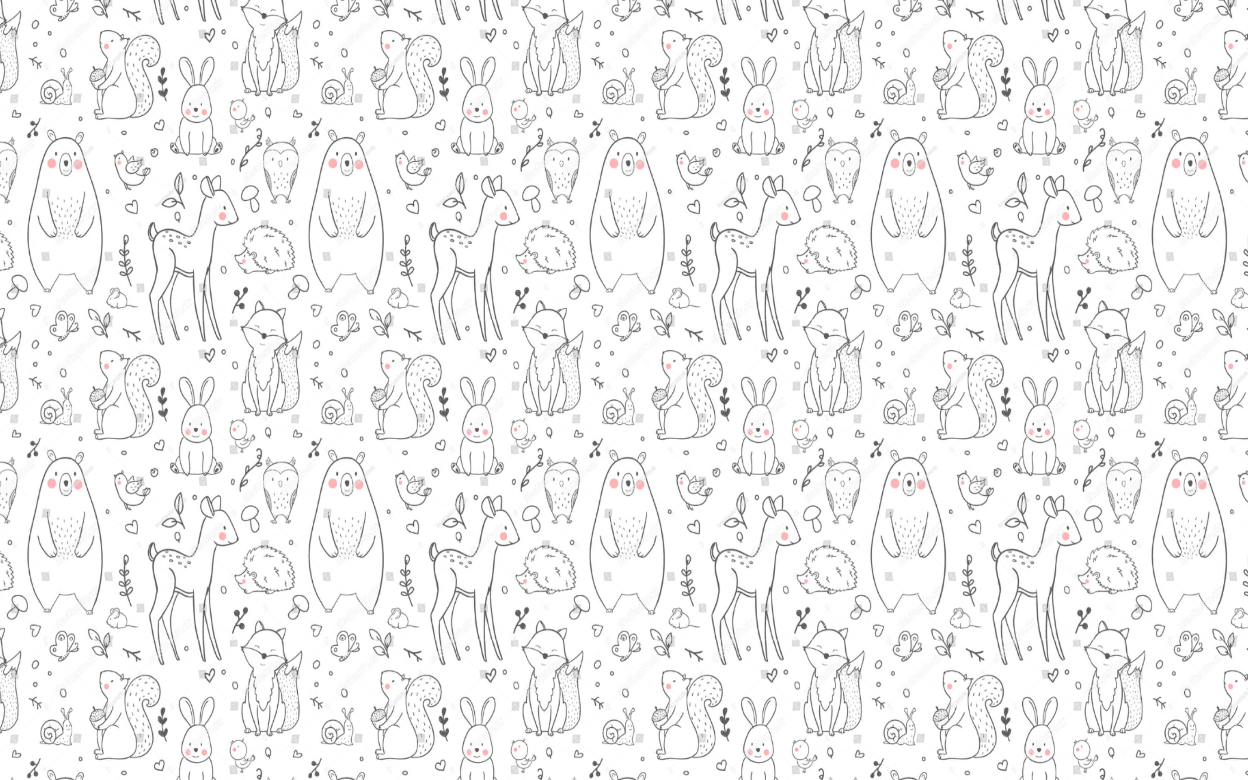 Papier Peint Animaux <br/> Fond Blanc Motif Noir