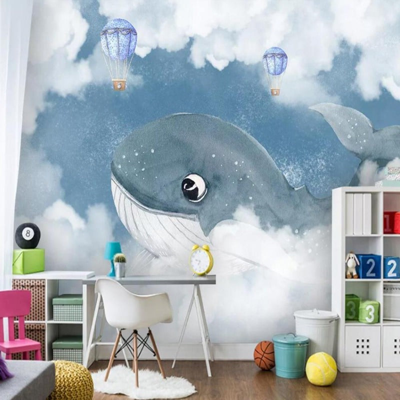 Papel pintado marino<br> Nube de algodón de ballena