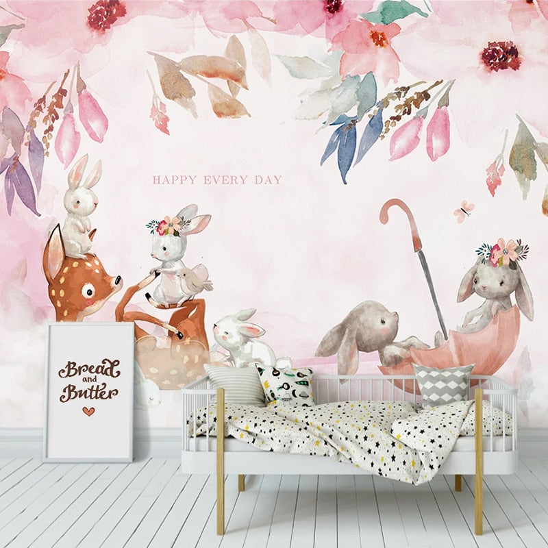 Papier Peint Animaux <br/> Parapluie et Fleurs