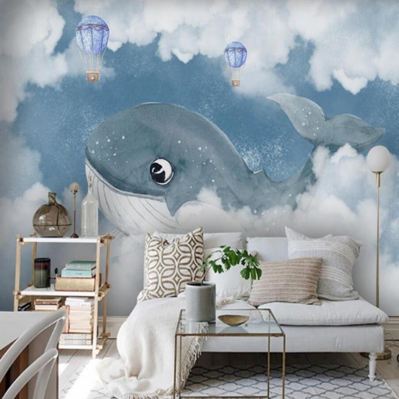 Papel pintado marino<br> Nube de algodón de ballena