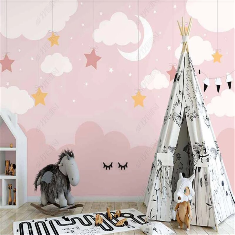 Papier Peint Etoile <br/> Fille Etoile et Nuage Rose