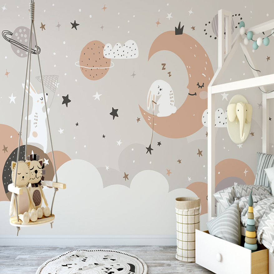 Papier Peint Etoile <br/> Lapin et Lune Endormie