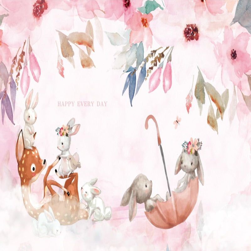 Papier Peint Animaux <br/> Parapluie et Fleurs