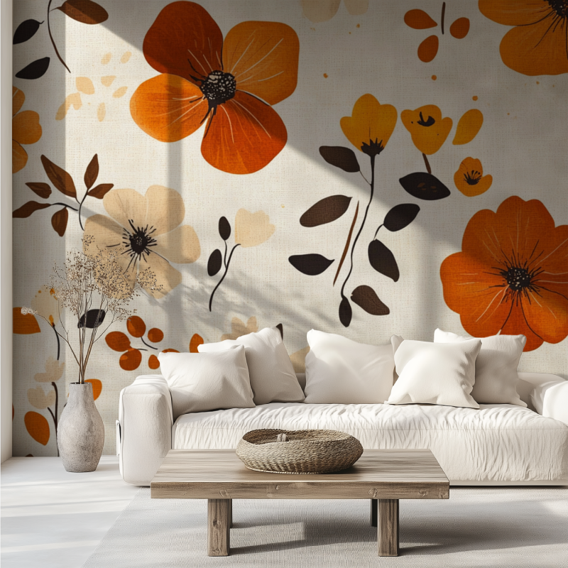 Papier peint vintage orange canape tendance