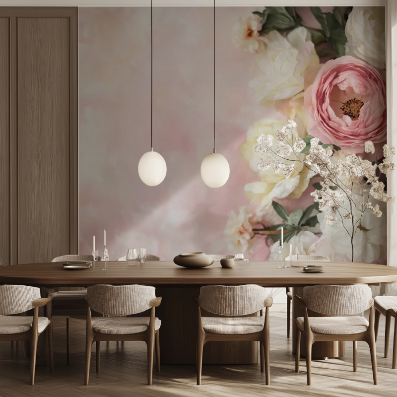 Papier peint vintage feuri salle manger tendance