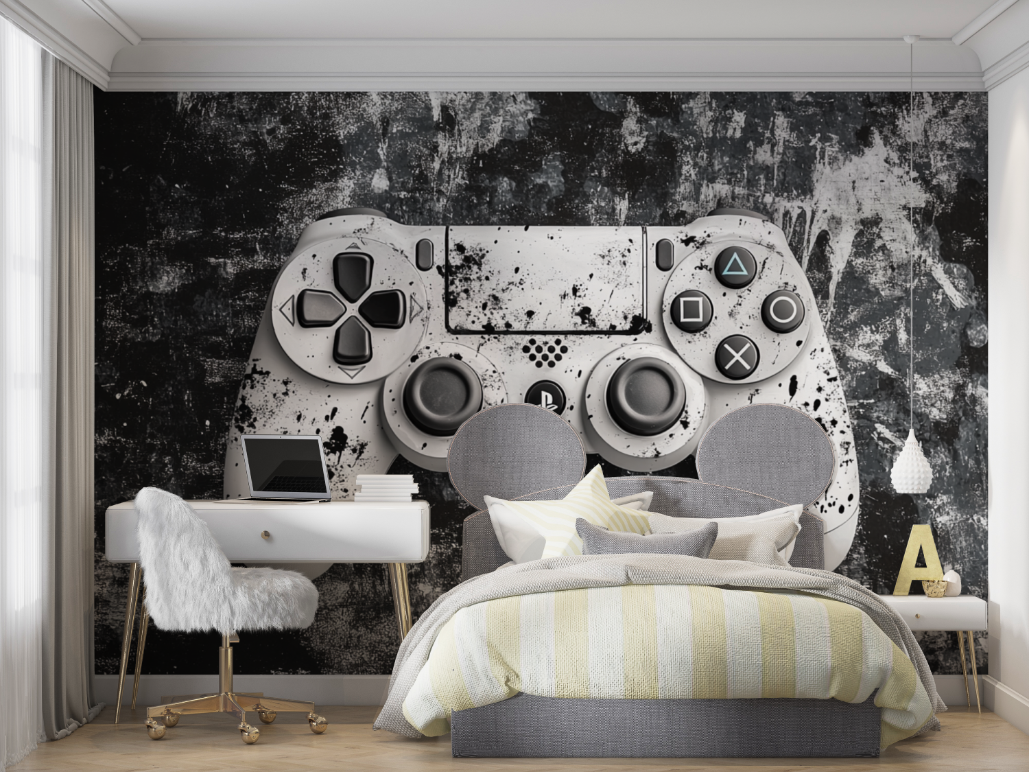 Papier peint gamers console gris mur chambre panoramique