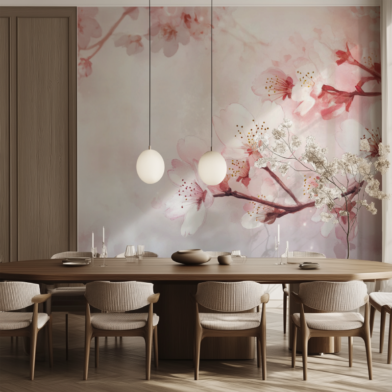 Papier peint fleur cerisier japonais salle manger tendance