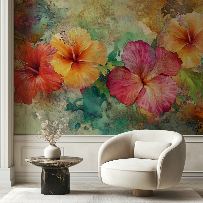 Papier peint fleur exotique chaise tendance