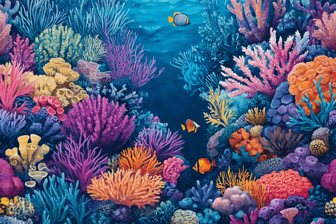 Papier Peint Marin Récifs Coralliens et Poissons Colorés