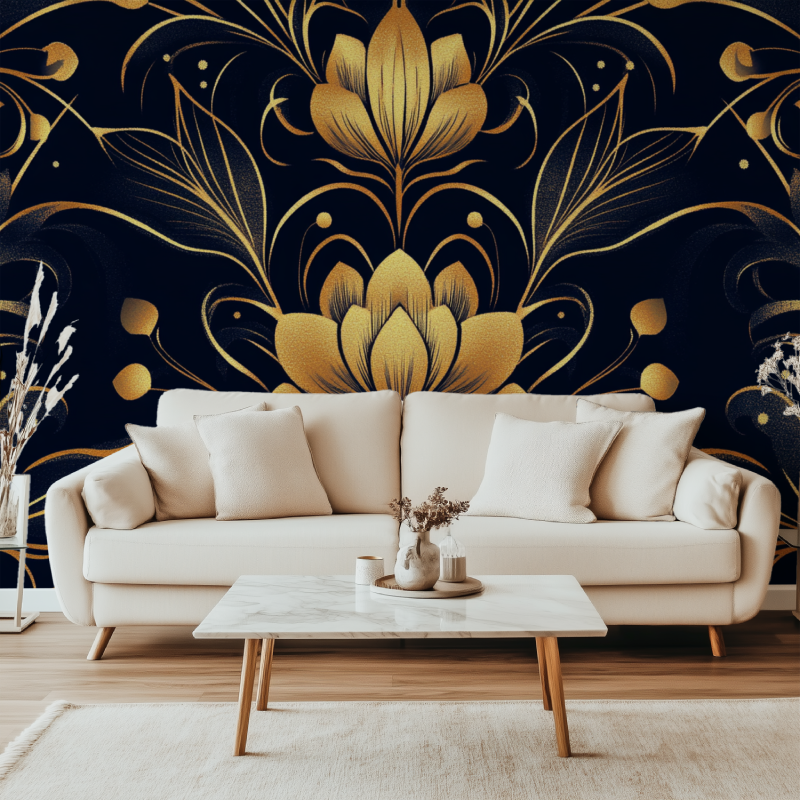 Papier peint fleur art deco canape simple