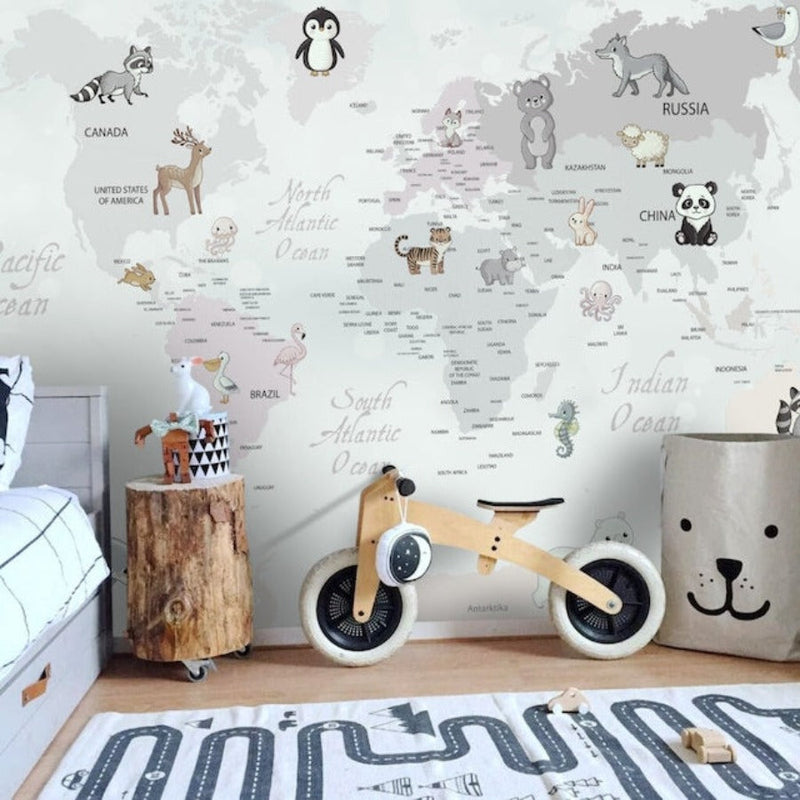 Papier Peint Carte du Monde <br/> Animaux des Bébés