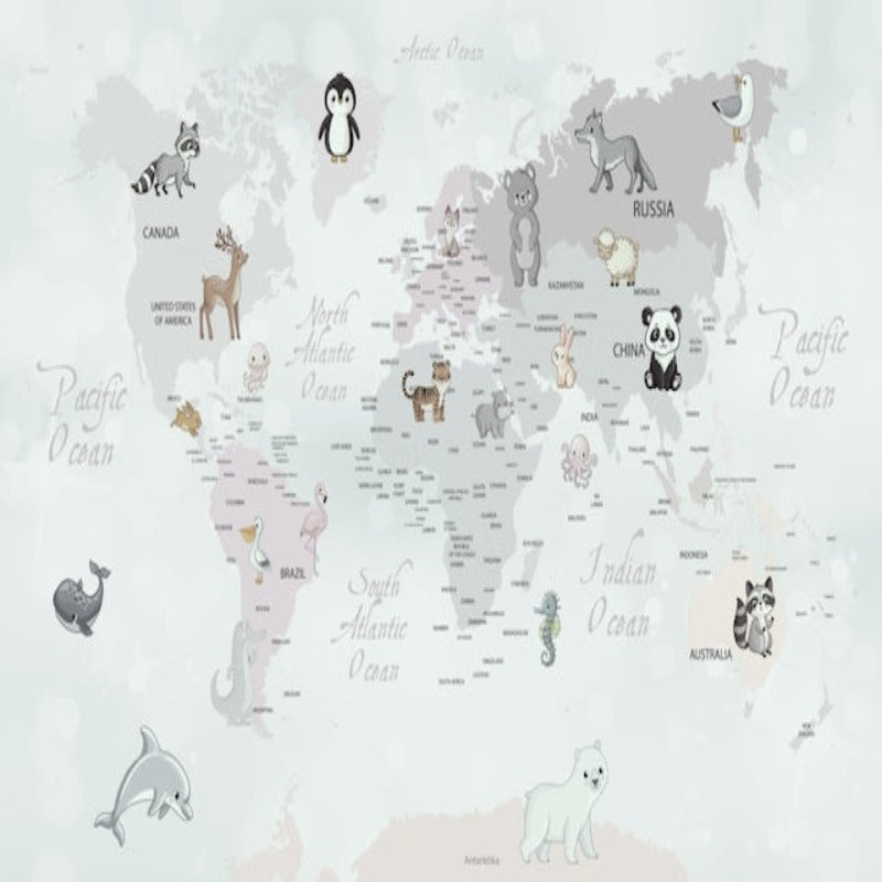 Fondo de pantalla del mapa mundial<br> Animales bebés