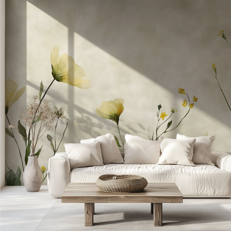 Papier peint fleur de papyrus canape tendance