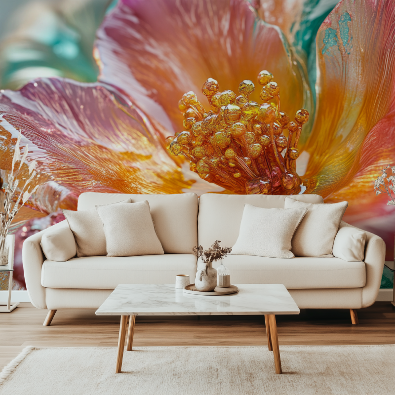 Papier peint fleur exotiques canape simple