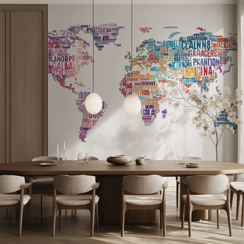 Papier peint carte du monde cal...phie salle manger tendance